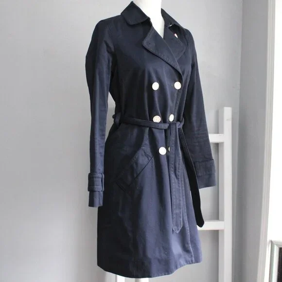 Coach Women's Classic Navy Blue Double Breasted Trench Coat Size XS - Picture 3 of 7